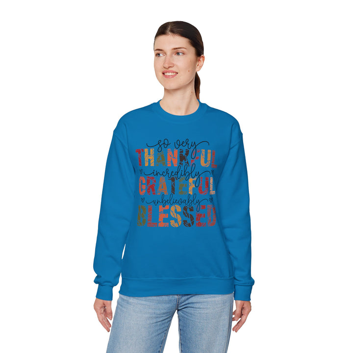 Thankful Grateful Blessed Sweatshirt | Cozy Fall Crewneck | Perfect Gift for Thanksgiving, Family Gatherings, Daily Comfort, Holiday Wear