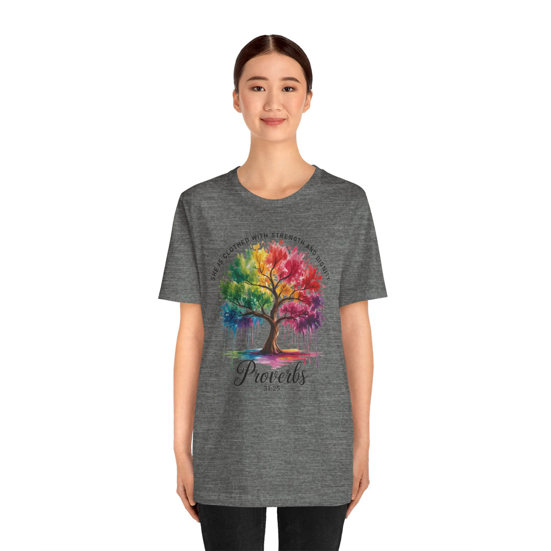 Rainbow Tree of Life Tee - Proverbs 31:25 Inspirational Shirt