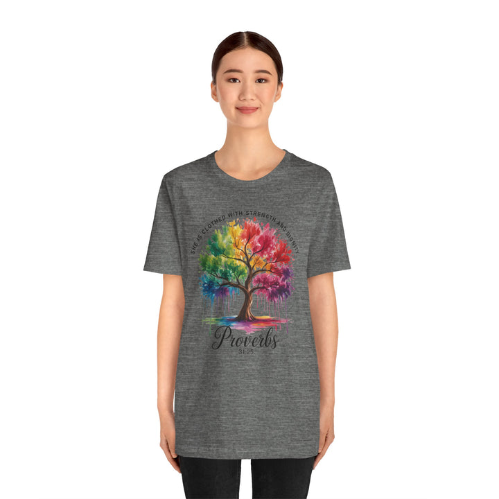 Rainbow Tree of Life Tee - Proverbs 31:25 Inspirational Shirt