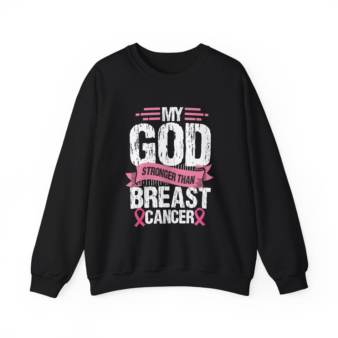 Breast Cancer Awareness Crewneck Sweatshirt, God is Stronger Than Breast Cancer, Inspirational Gift, Unisex Pullover, Support Awareness