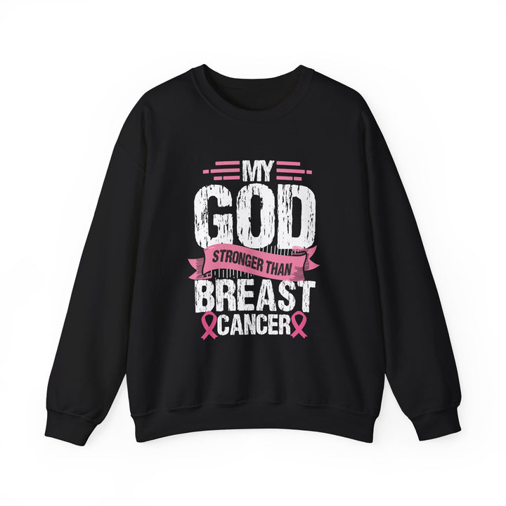 Breast Cancer Awareness Crewneck Sweatshirt, God is Stronger Than Breast Cancer, Inspirational Gift, Unisex Pullover, Support Awareness