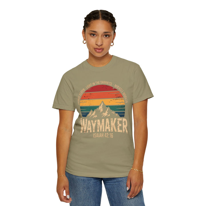Waymaker Retro Christian T-Shirt - Isaiah 42:16 Vintage Sunset Design