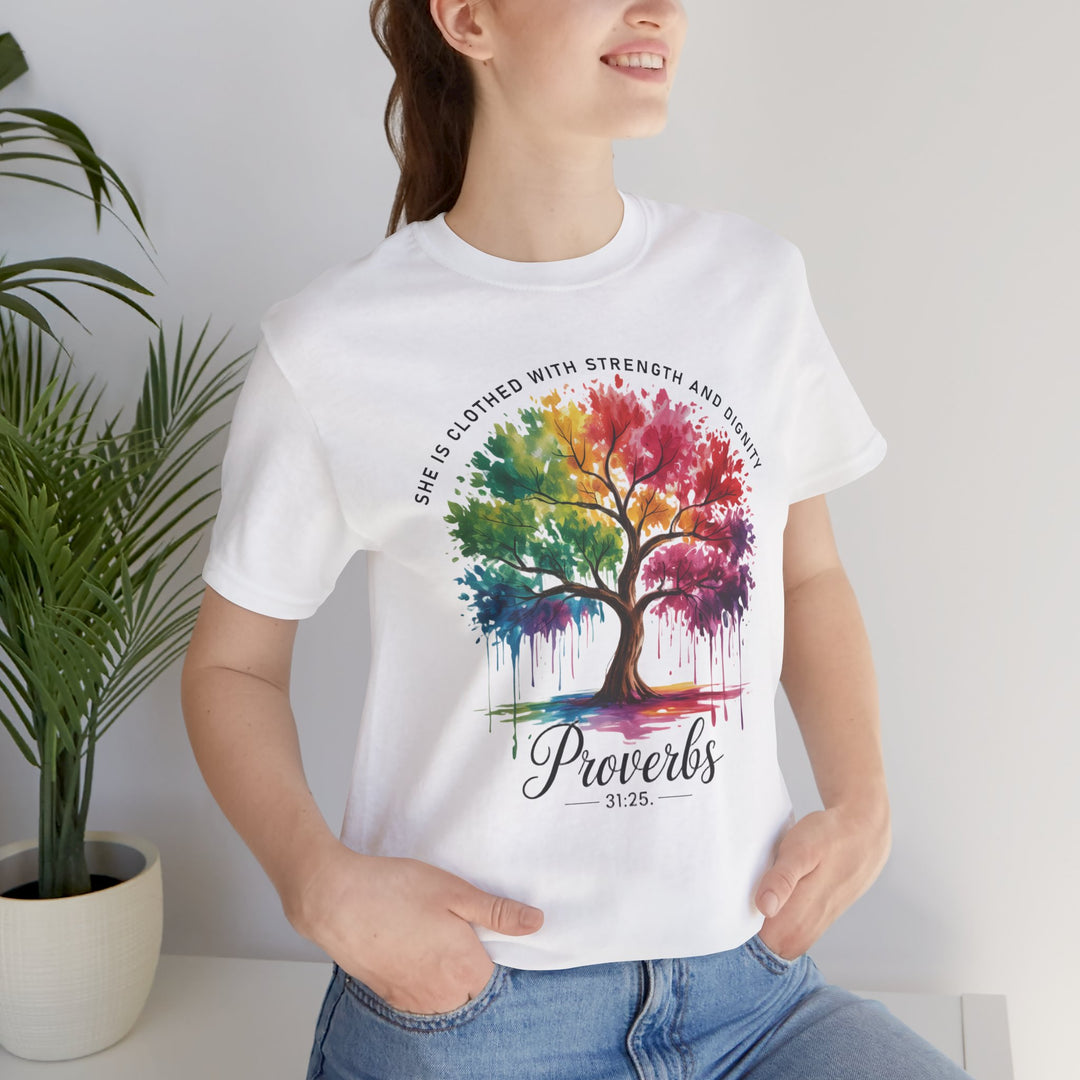 Rainbow Tree of Life Tee - Proverbs 31:25 Inspirational Shirt
