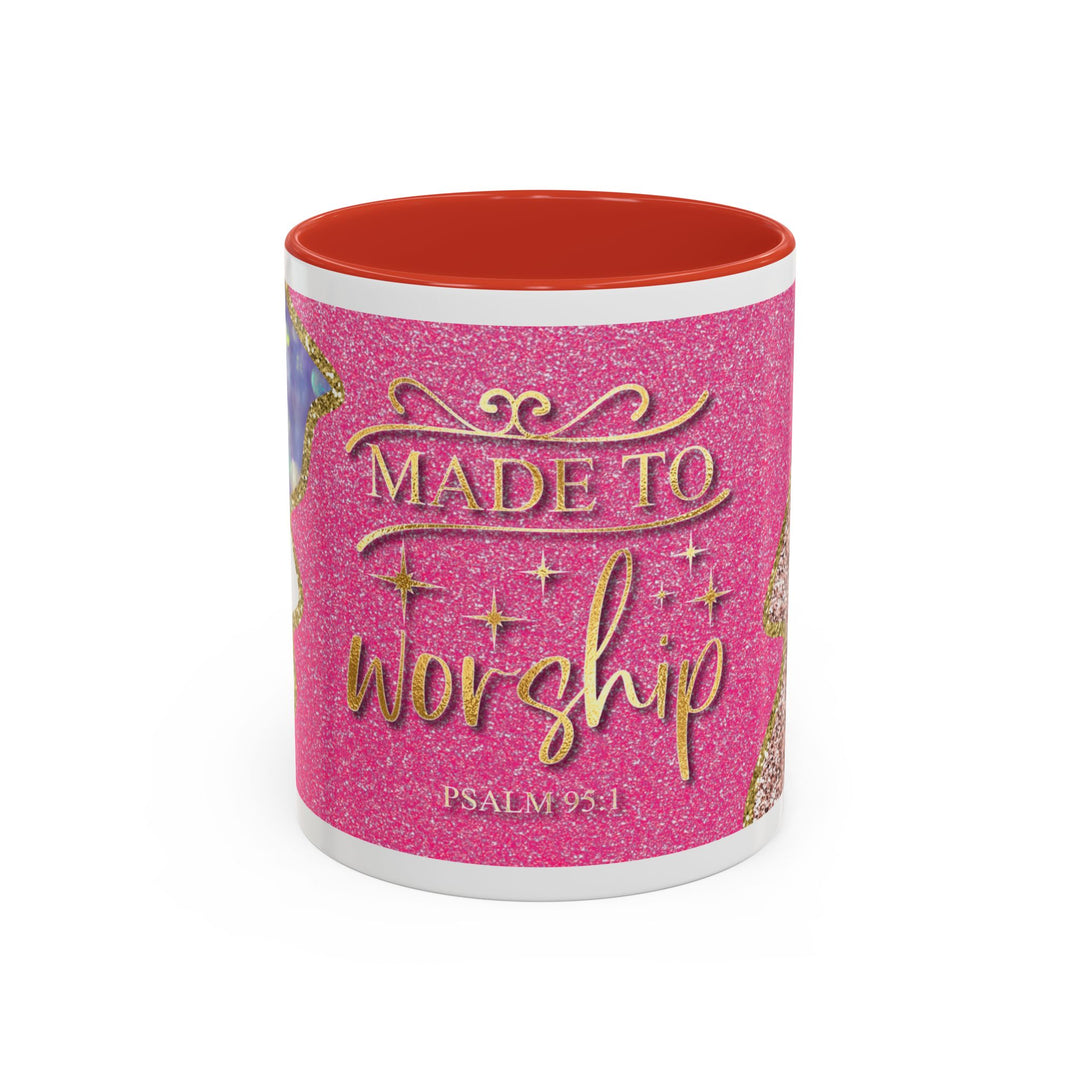Made to Worship  Pink Glitter Floral Christian Mug