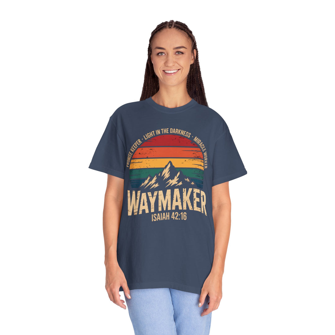Waymaker Retro Christian T-Shirt - Isaiah 42:16 Vintage Sunset Design