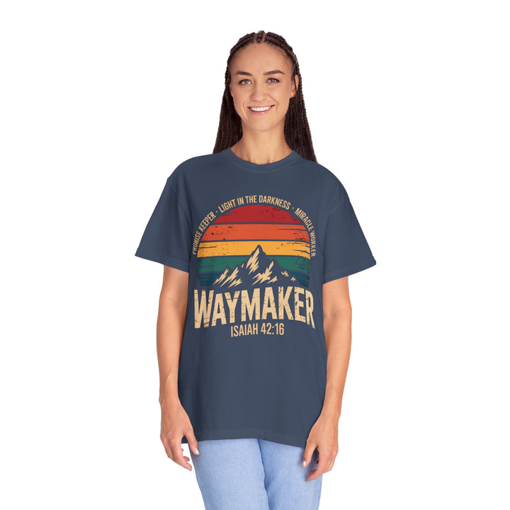 Waymaker Retro Christian T-Shirt - Isaiah 42:16 Vintage Sunset Design
