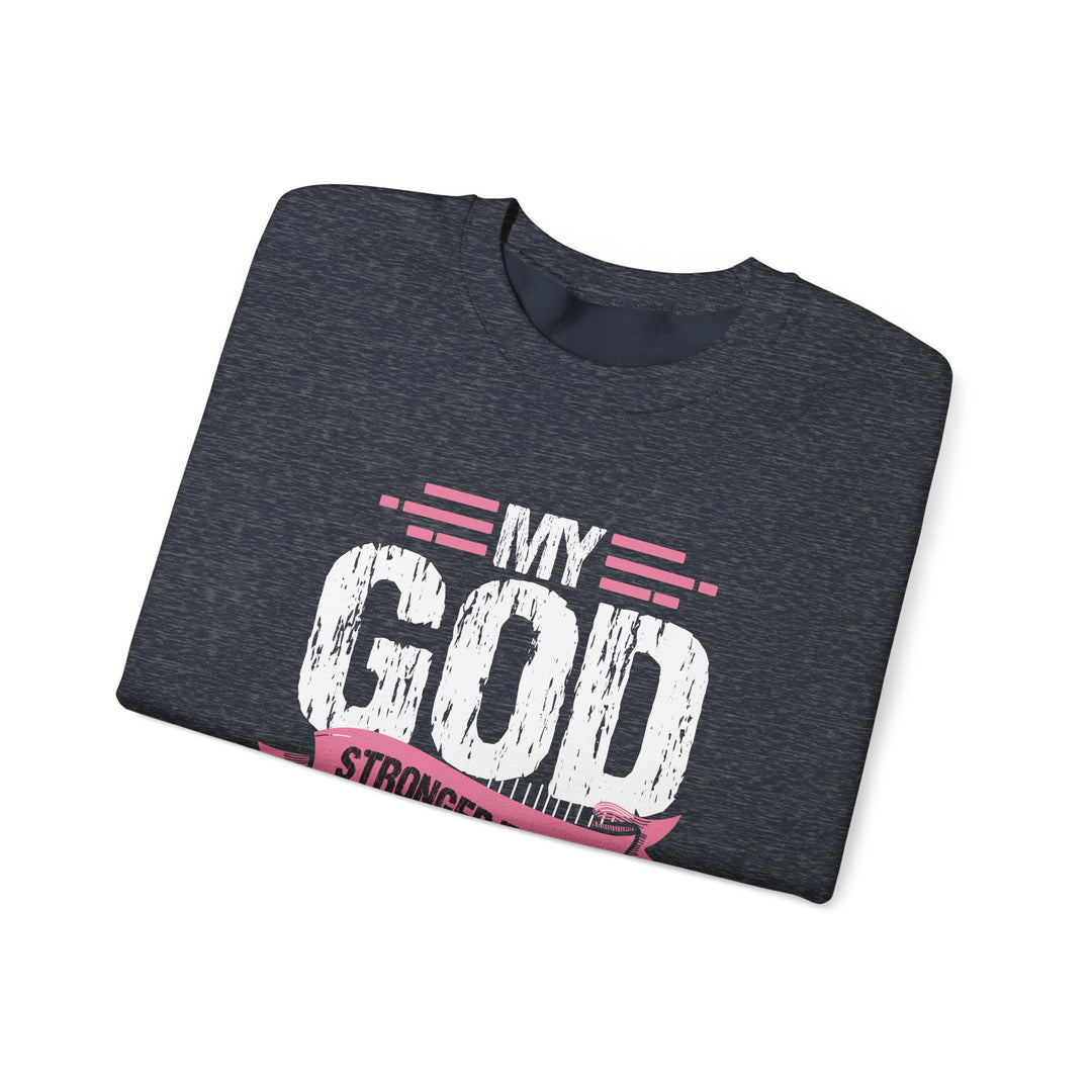 Breast Cancer Awareness Crewneck Sweatshirt, God is Stronger Than Breast Cancer, Inspirational Gift, Unisex Pullover, Support Awareness