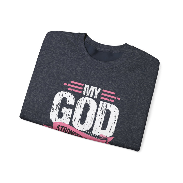 Breast Cancer Awareness Crewneck Sweatshirt, God is Stronger Than Breast Cancer, Inspirational Gift, Unisex Pullover, Support Awareness