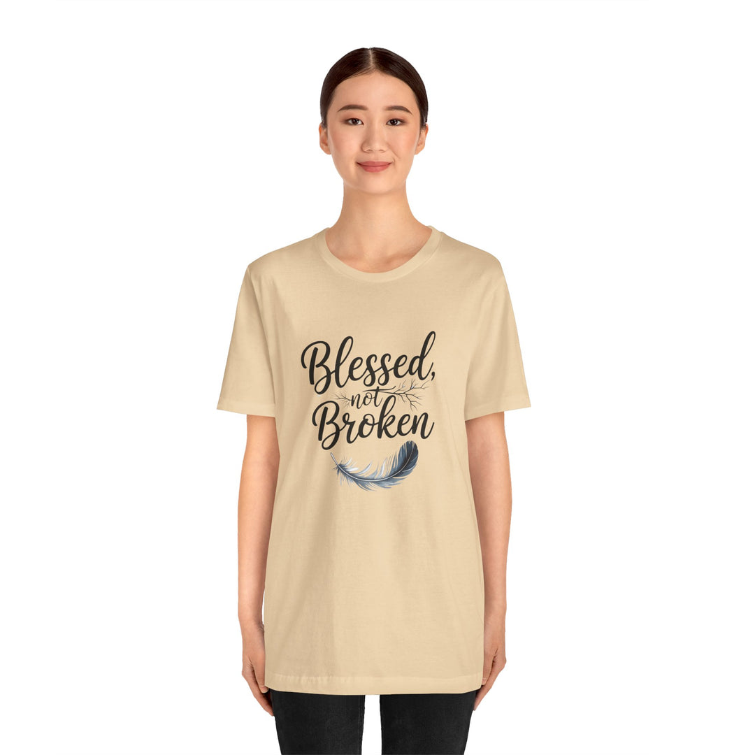 Blessed Not Broken - Graceful Feather Unisex Tee - Walk in Healing and Hope