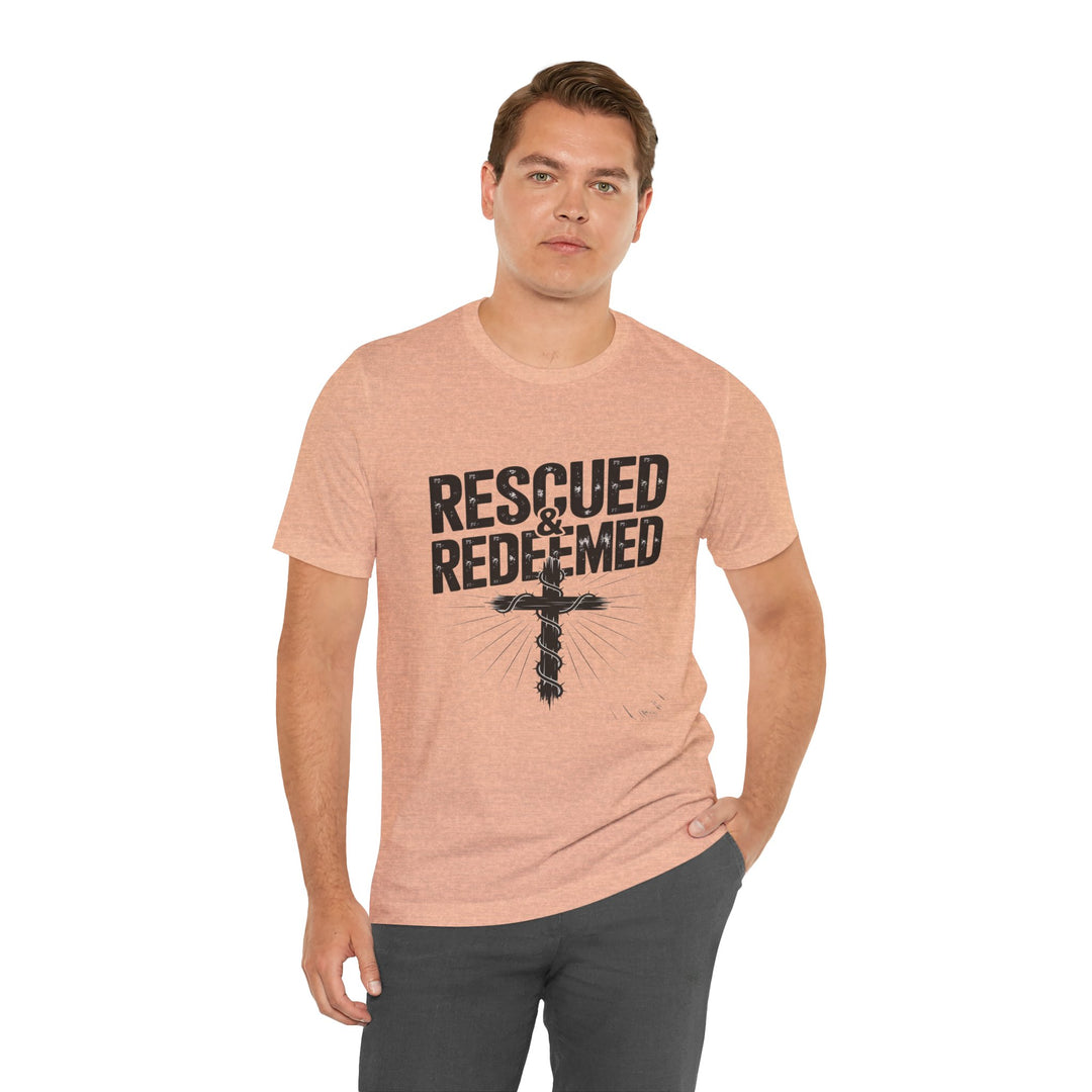 Faith-Inspired Unisex Jersey Tee - Rescued & Redeemed, Christian T-Shirt, Inspirational Apparel, Gift for Believers, Casual Wear