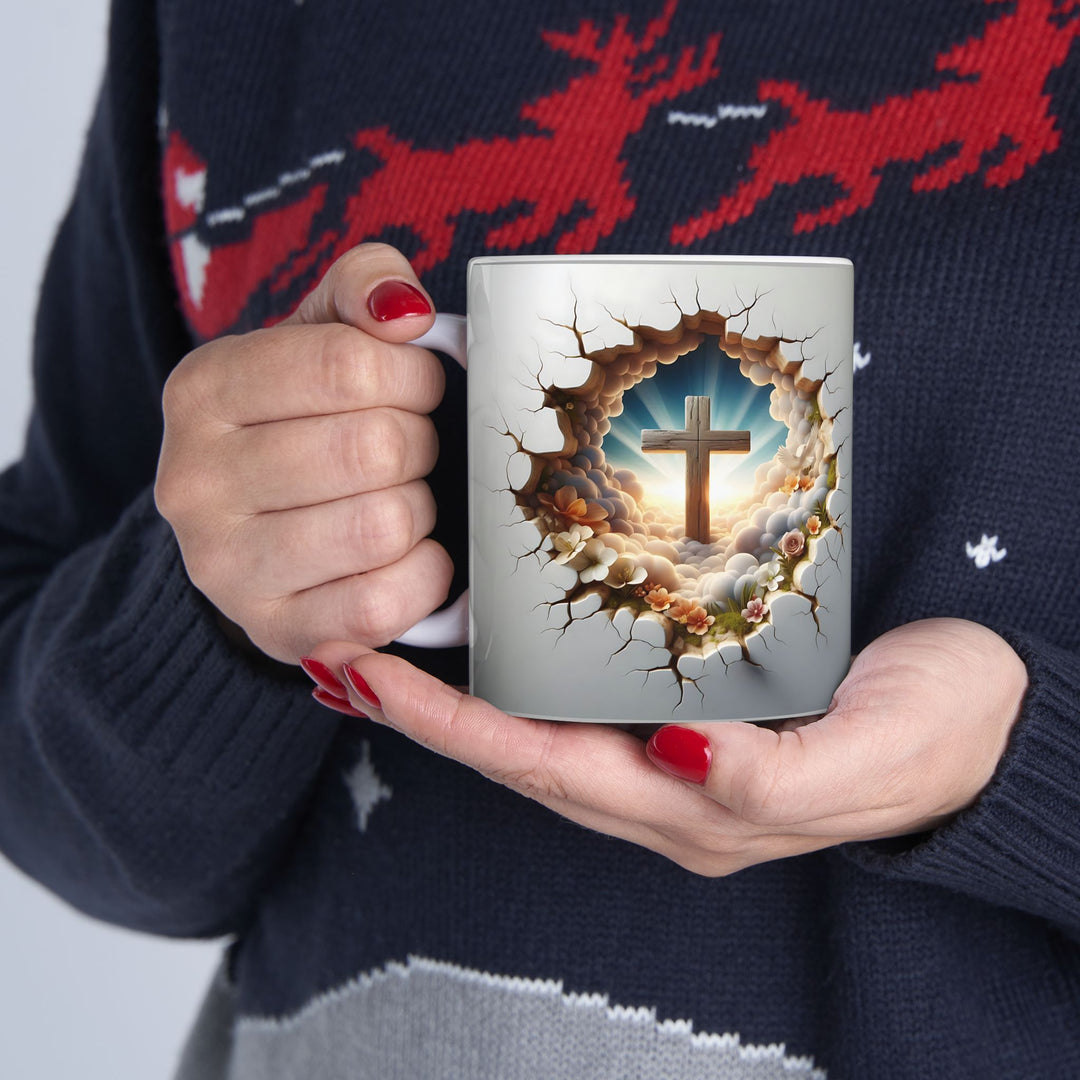 3D Christian Cross Ceramic Mug - Nature-Inspired Coffee Cup, Unique Gift for Nature Lovers, Home Decor, Morning Coffee, Relaxing Moments