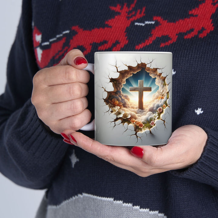 3D Christian Cross Ceramic Mug - Nature-Inspired Coffee Cup, Unique Gift for Nature Lovers, Home Decor, Morning Coffee, Relaxing Moments