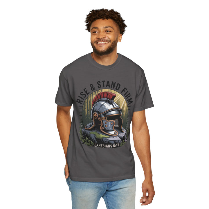 Faithful Warrior Unisex T-shirt - Rise & Stand Firm with Roman Helmet Design