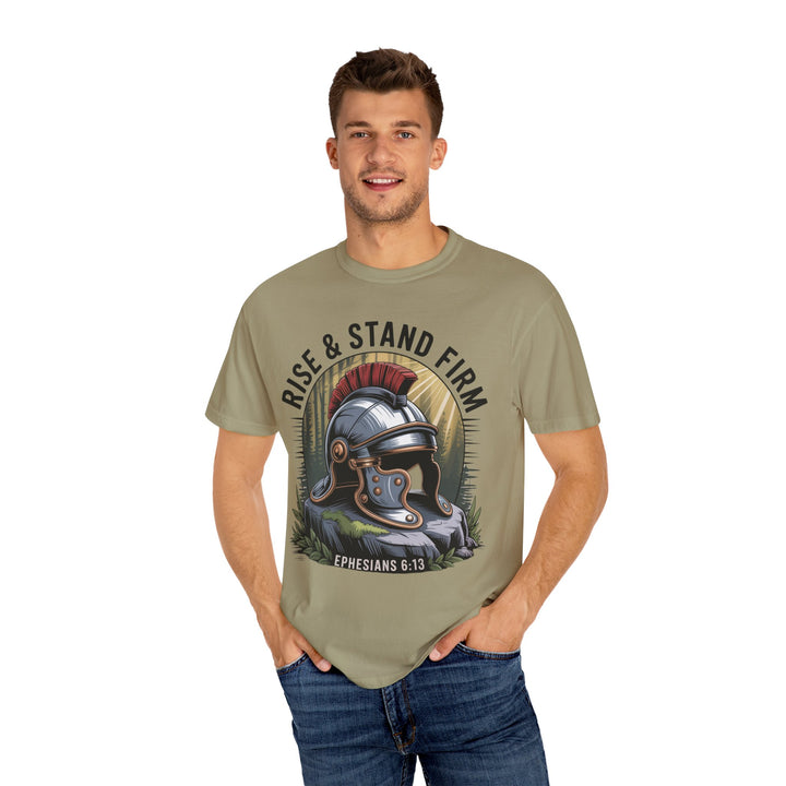 Faithful Warrior Unisex T-shirt - Rise & Stand Firm with Roman Helmet Design