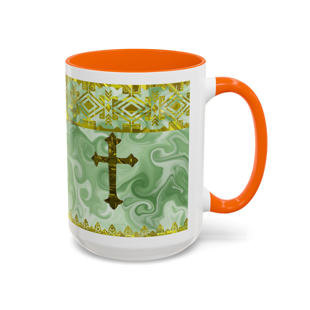 Gold Cross on Mint Marble – Elegant Christian Mug