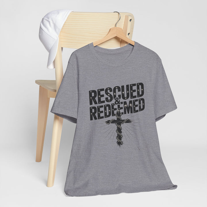Faith-Inspired Unisex Jersey Tee - Rescued & Redeemed, Christian T-Shirt, Inspirational Apparel, Gift for Believers, Casual Wear