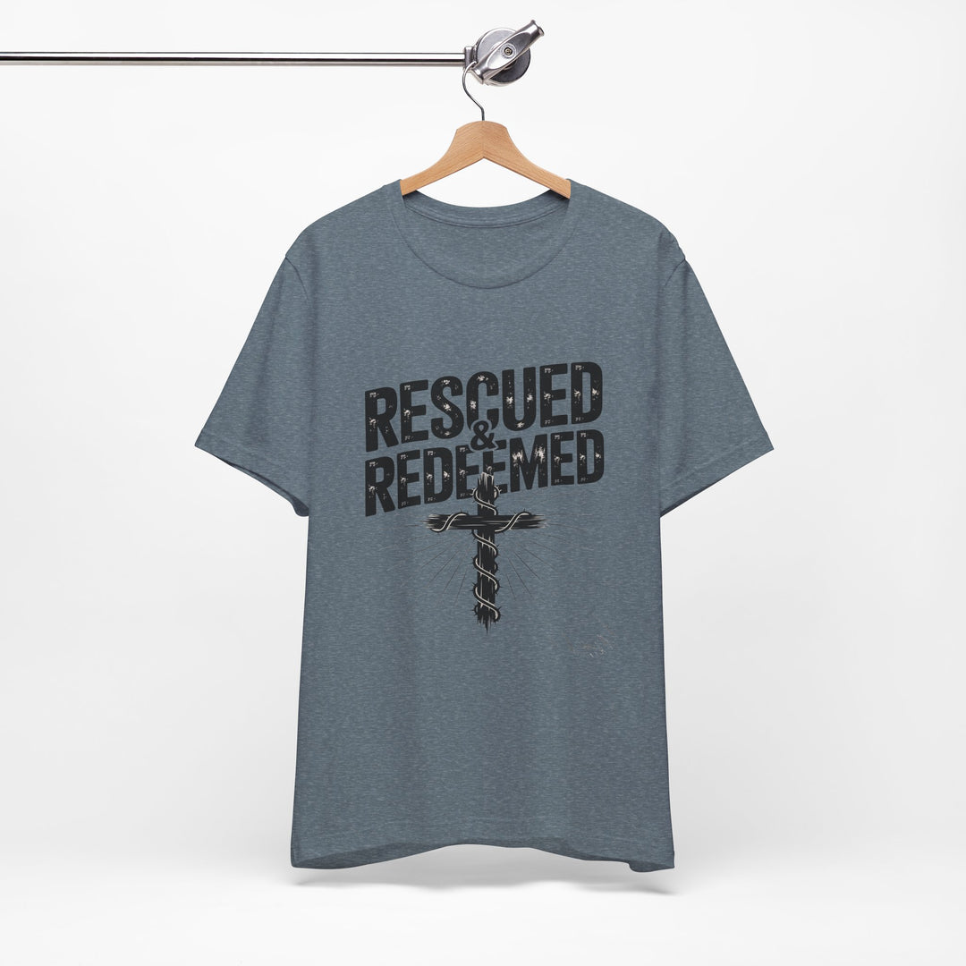 Faith-Inspired Unisex Jersey Tee - Rescued & Redeemed, Christian T-Shirt, Inspirational Apparel, Gift for Believers, Casual Wear