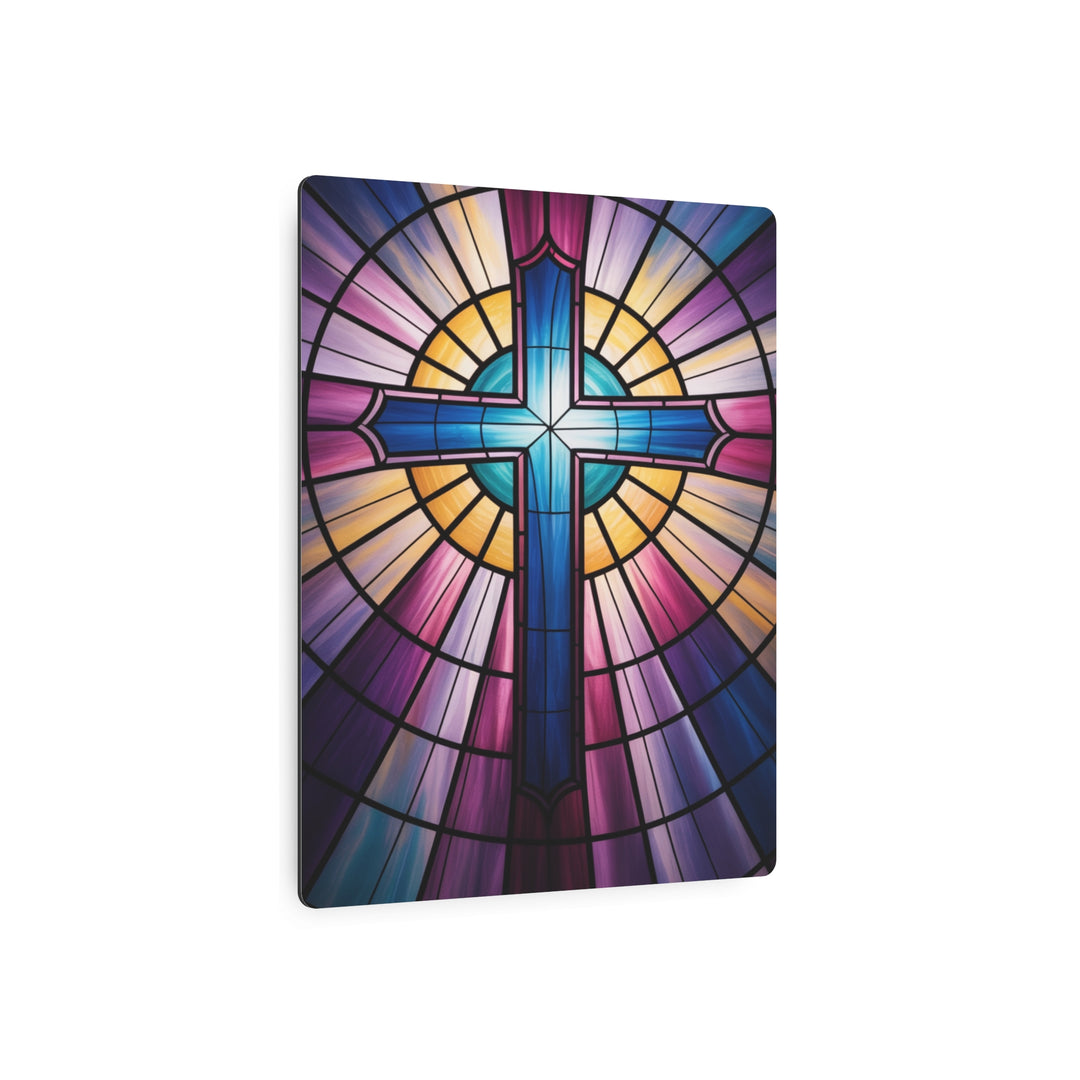 "Stained Glass Cross" - Church Window Style Metal Wall Art