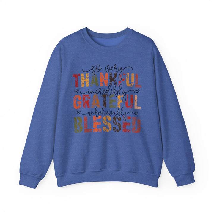 Thankful Grateful Blessed Sweatshirt | Cozy Fall Crewneck | Perfect Gift for Thanksgiving, Family Gatherings, Daily Comfort, Holiday Wear