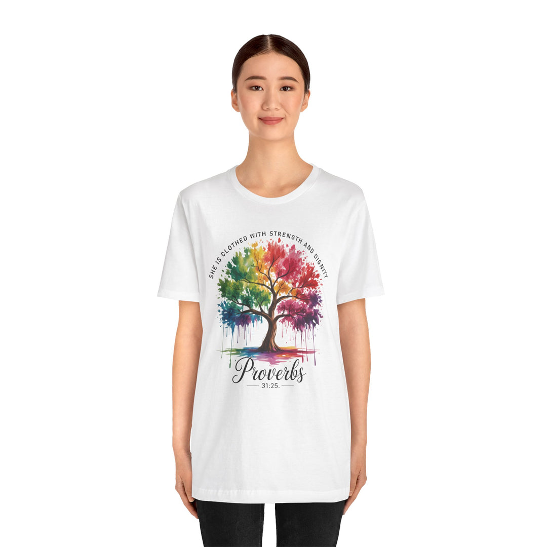 Rainbow Tree of Life Tee - Proverbs 31:25 Inspirational Shirt