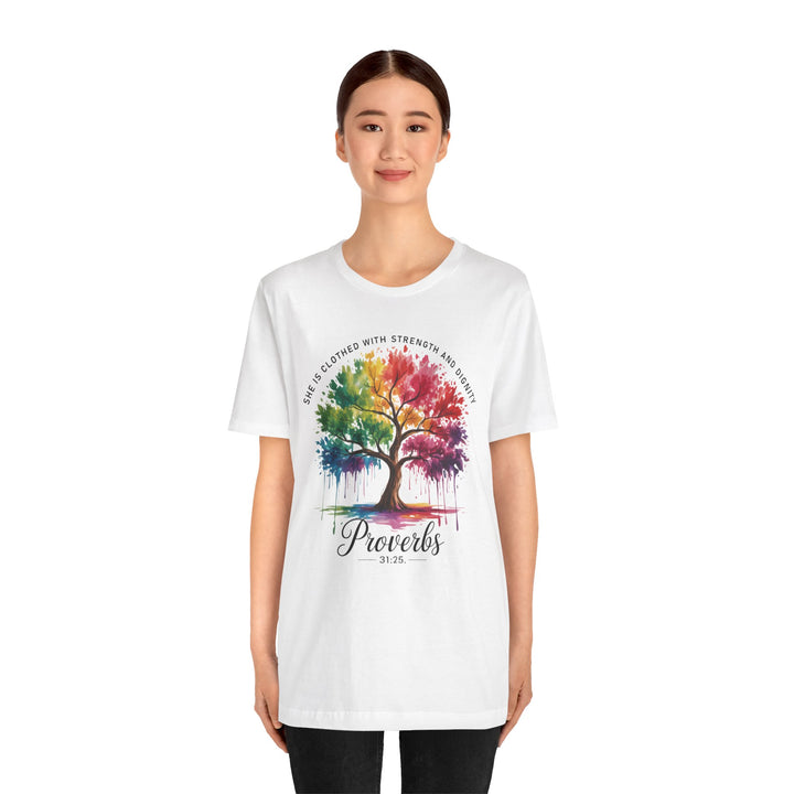 Rainbow Tree of Life Tee - Proverbs 31:25 Inspirational Shirt