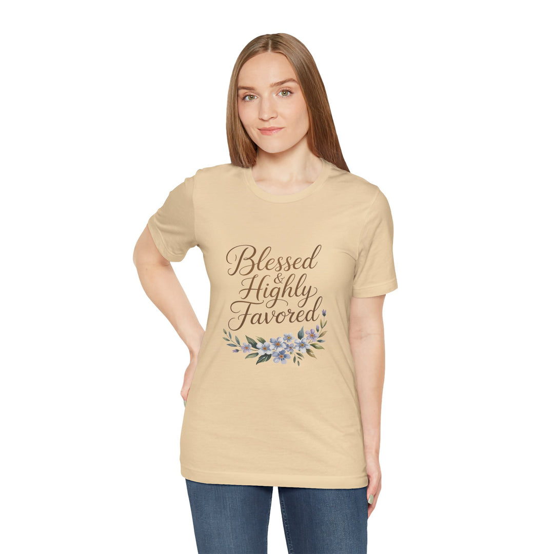 Floral Blessings Tee - Blessed Highly Favored, Inspirational T-Shirt, Gift for Her, Christian Apparel, Faith-Based Fashion