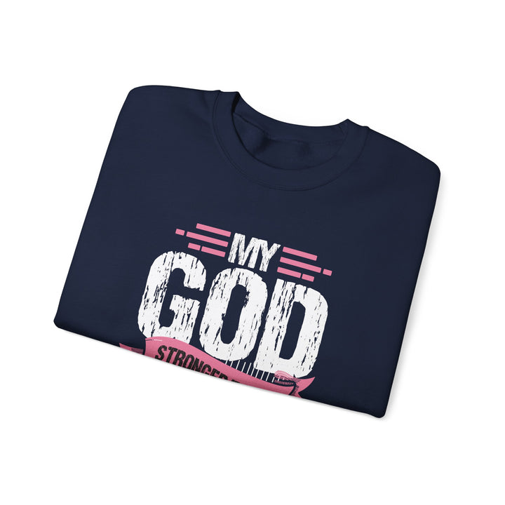 Breast Cancer Awareness Crewneck Sweatshirt, God is Stronger Than Breast Cancer, Inspirational Gift, Unisex Pullover, Support Awareness