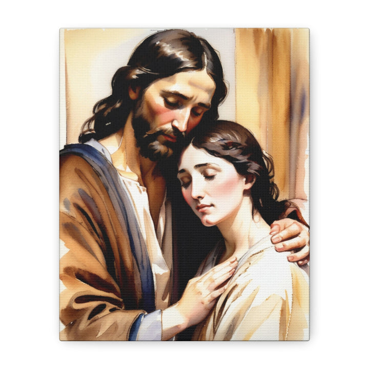 Peace in His Arms | Jesus Embrace Canvas – Inspirational Christian Wall Art for Home or Gift