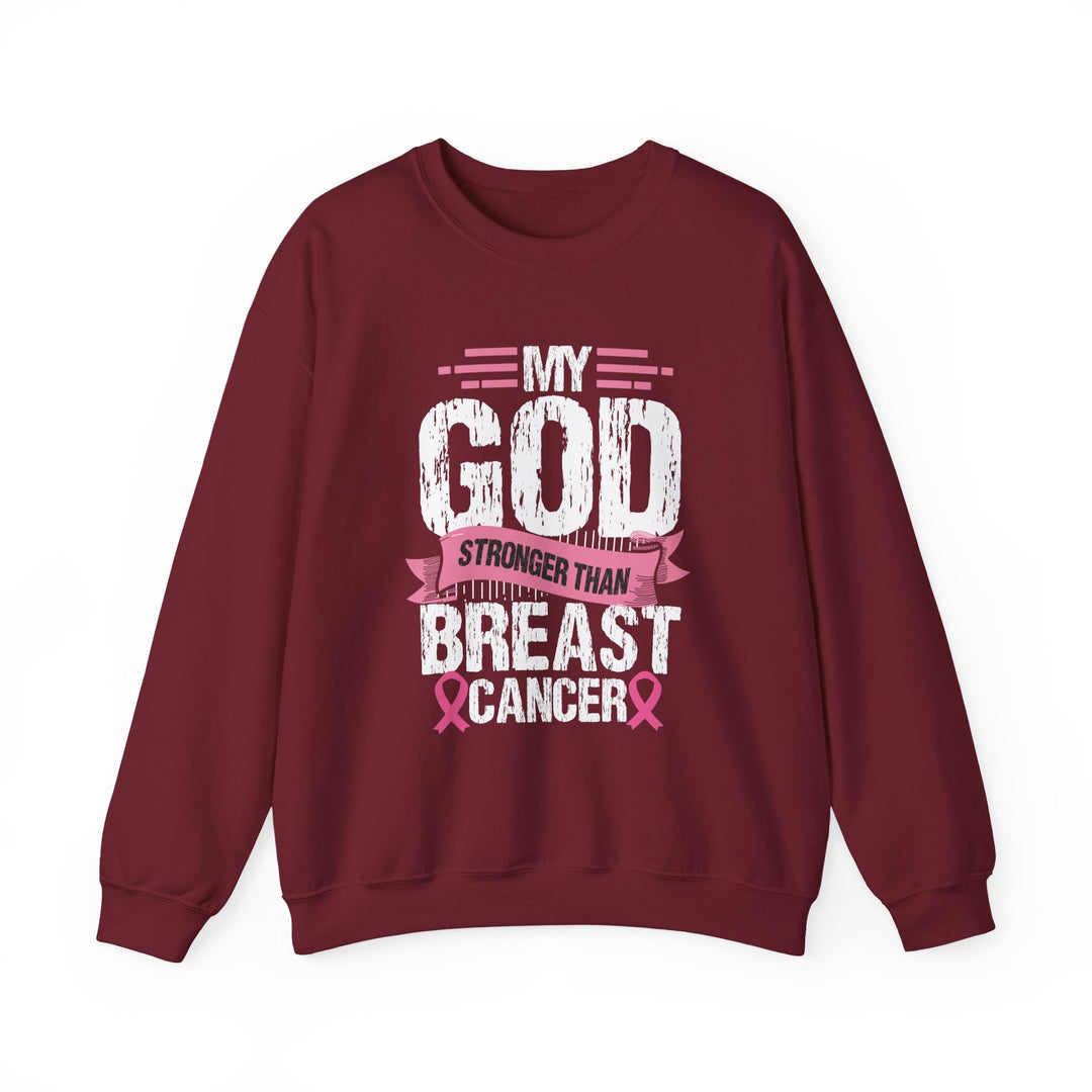 Breast Cancer Awareness Crewneck Sweatshirt, God is Stronger Than Breast Cancer, Inspirational Gift, Unisex Pullover, Support Awareness