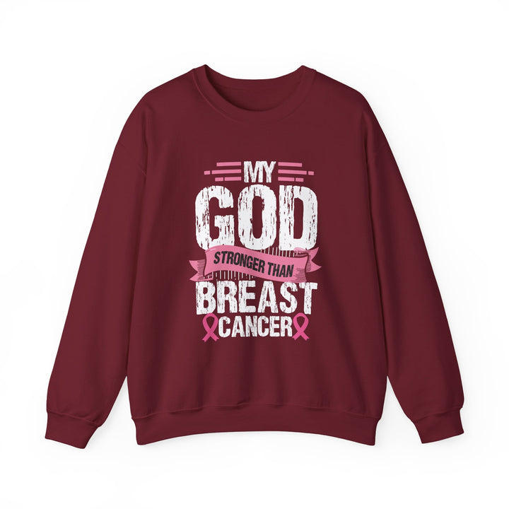 Breast Cancer Awareness Crewneck Sweatshirt, God is Stronger Than Breast Cancer, Inspirational Gift, Unisex Pullover, Support Awareness