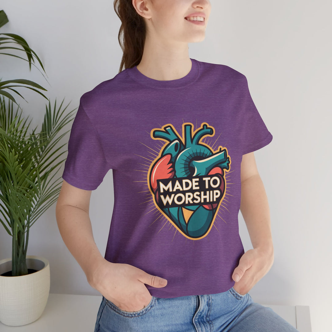 Made to Worship Unisex Jersey Tee, Heart Design Shirt, Casual Wear, Faith T-Shirt, Gift for Worshippers, Spiritual Apparel