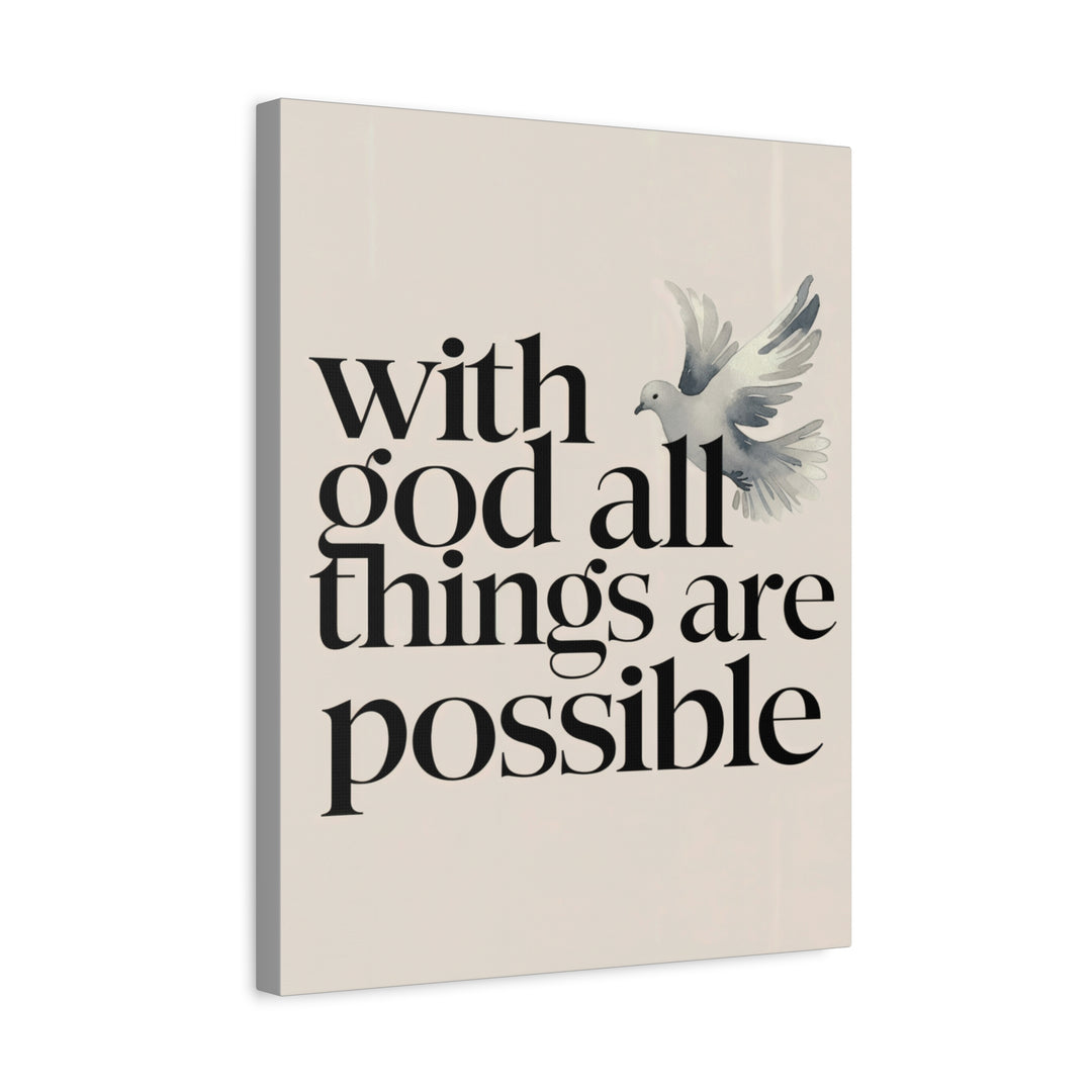 With God All Things Are Possible – Minimalist Christian Canvas | Matthew 19:26 Scripture Wall Art