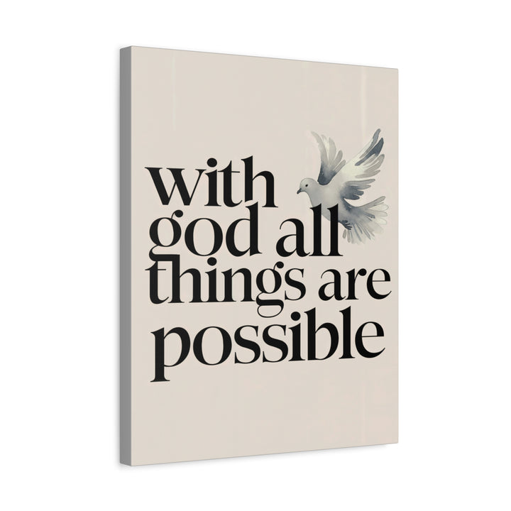 With God All Things Are Possible – Minimalist Christian Canvas | Matthew 19:26 Scripture Wall Art