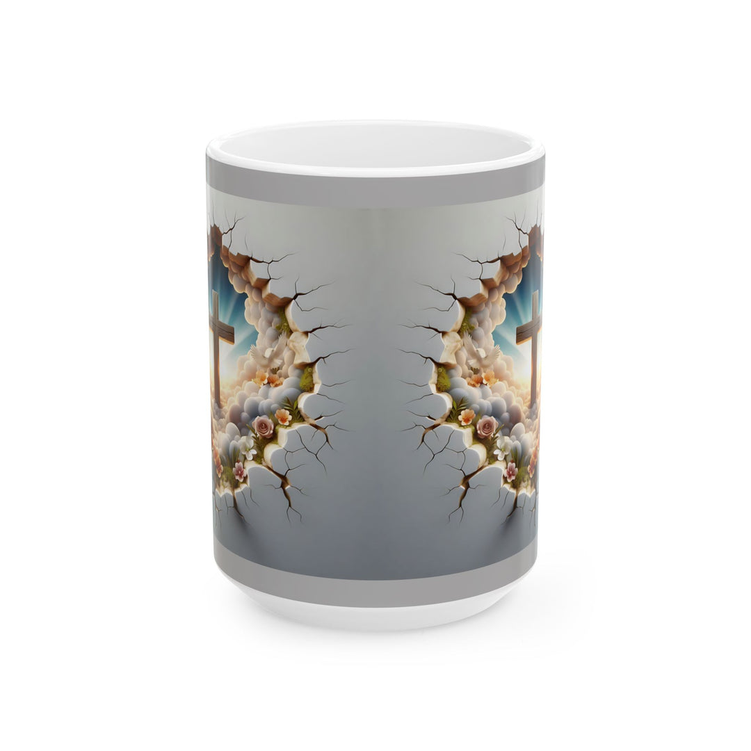 3D Christian Cross Ceramic Mug - Nature-Inspired Coffee Cup, Unique Gift for Nature Lovers, Home Decor, Morning Coffee, Relaxing Moments