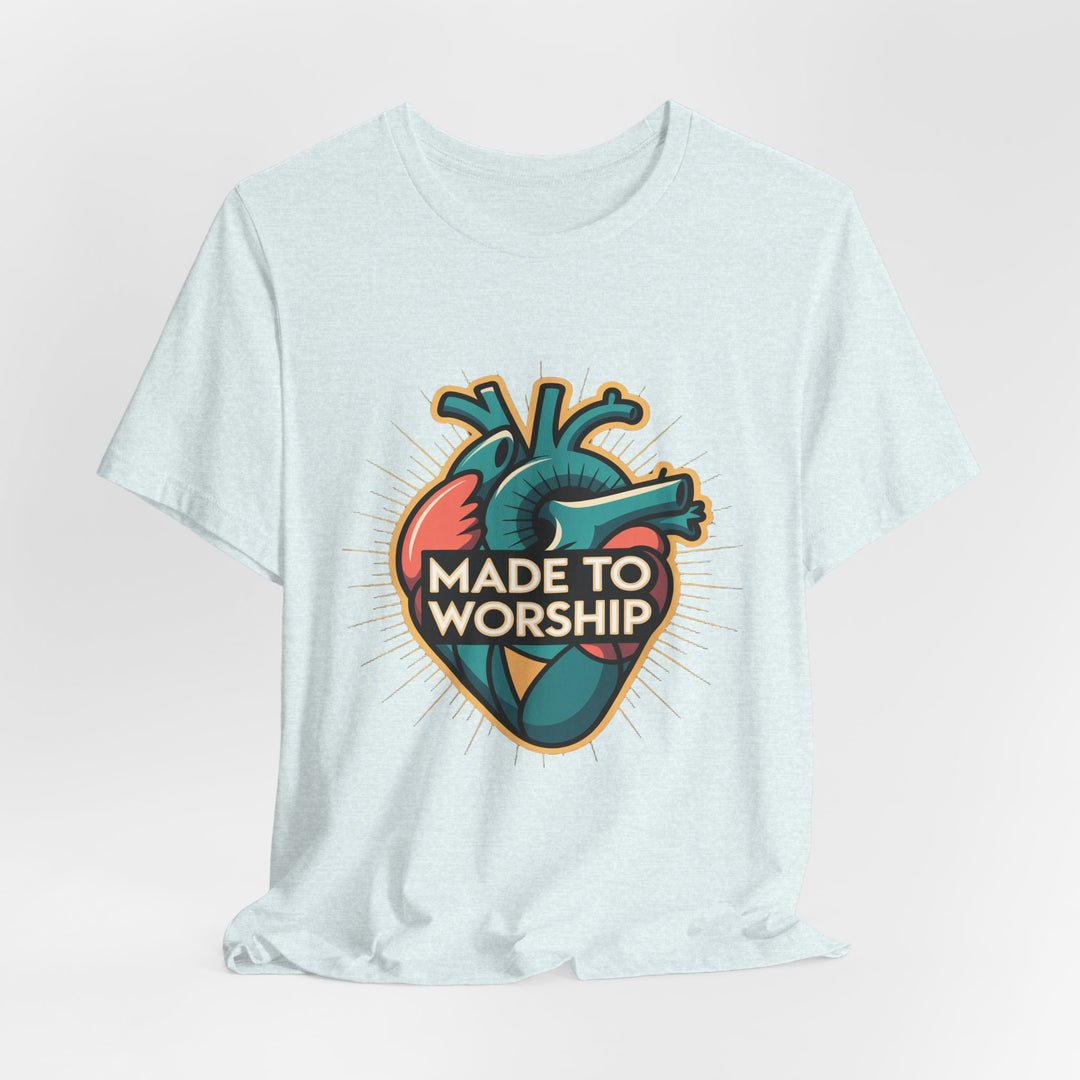 Made to Worship Unisex Jersey Tee, Heart Design Shirt, Casual Wear, Faith T-Shirt, Gift for Worshippers, Spiritual Apparel