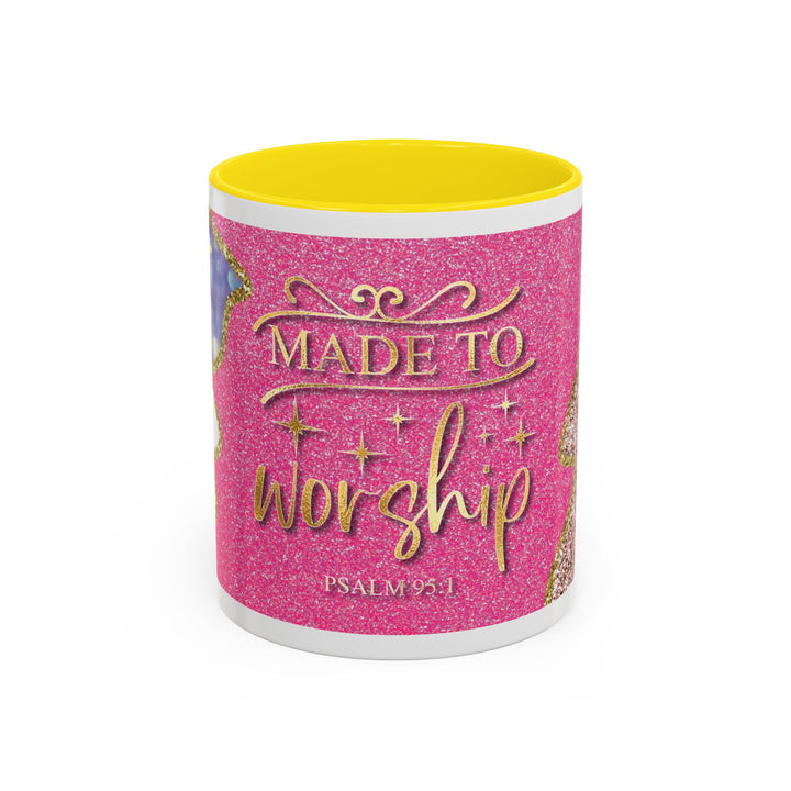 Made to Worship  Pink Glitter Floral Christian Mug