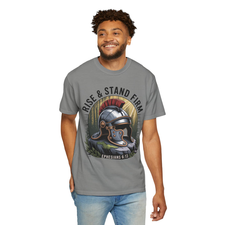 Faithful Warrior Unisex T-shirt - Rise & Stand Firm with Roman Helmet Design
