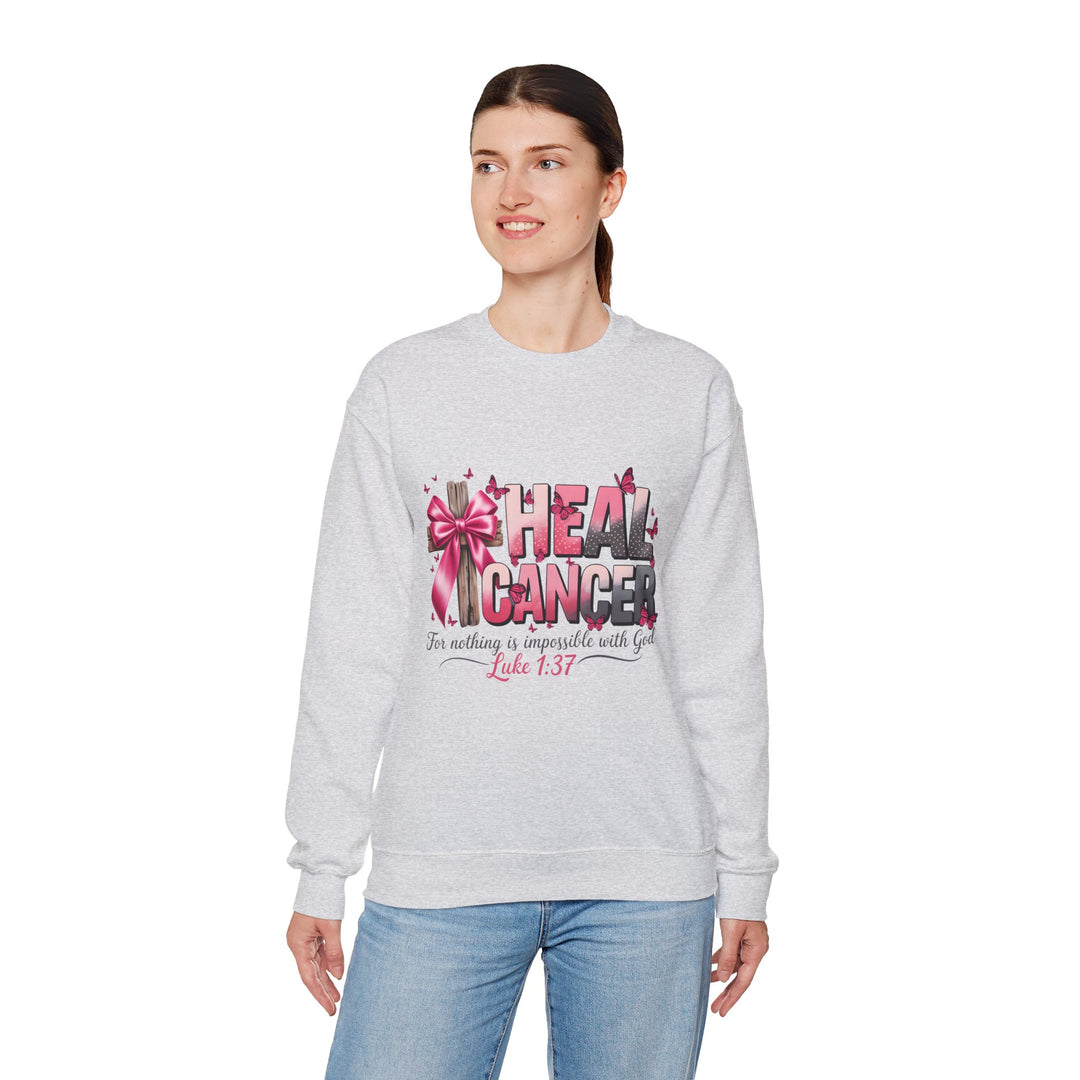 Inspirational Cancer Awareness Crewneck Sweatshirt, Comfort for Fighters, Supportive Gift, Breast Cancer Awareness, Faith & Hope