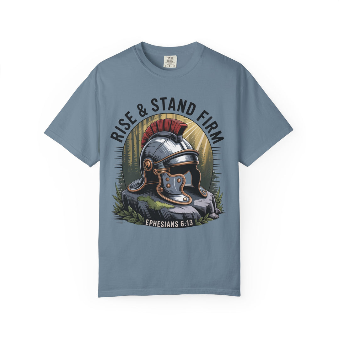 Faithful Warrior Unisex T-shirt - Rise & Stand Firm with Roman Helmet Design