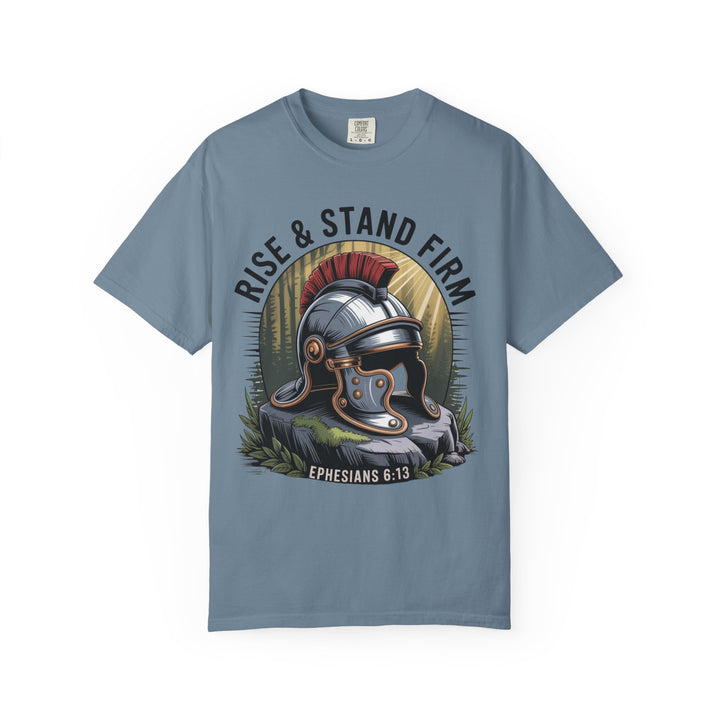 Faithful Warrior Unisex T-shirt - Rise & Stand Firm with Roman Helmet Design