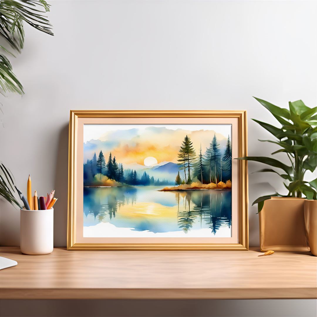 Silent Reflection – Watercolor Landscape Print Inspired by Psalm 46