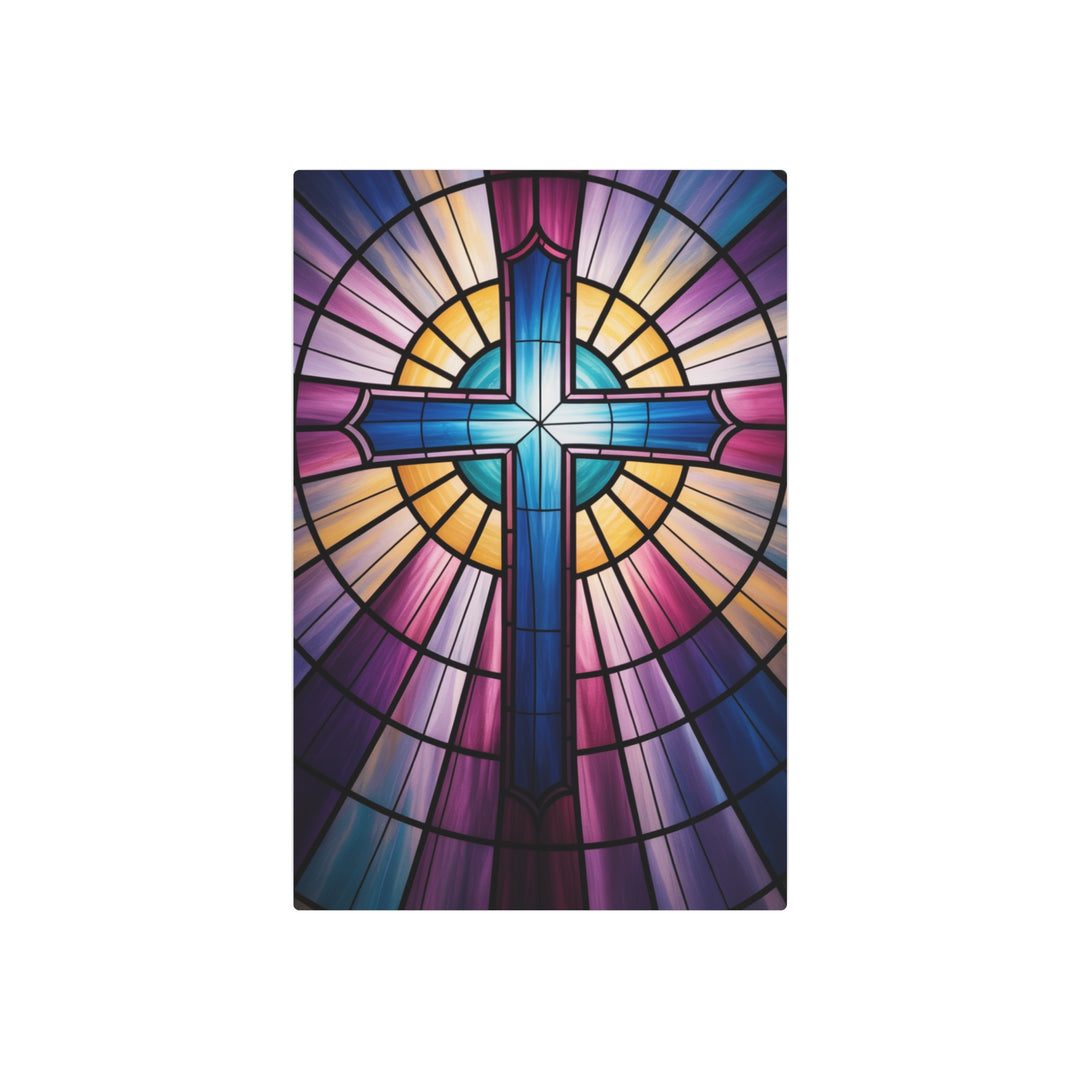 "Stained Glass Cross" - Church Window Style Metal Wall Art