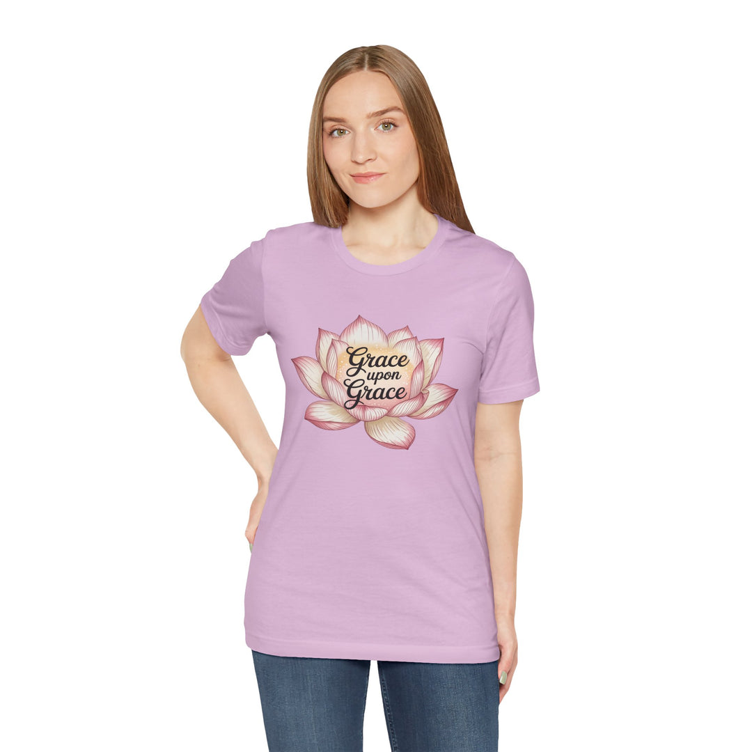 Lotus Blossom Inspirational Tee, Grace Upon Grace T-shirt, Mindfulness Gift, Spiritual Apparel, Relaxed Fit Tee, Yoga Wear