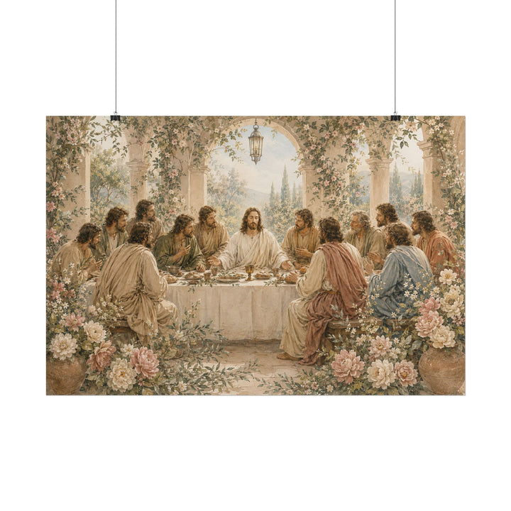 Unframed Botanical Last Supper giclee poster in a soft devotional botanical style.