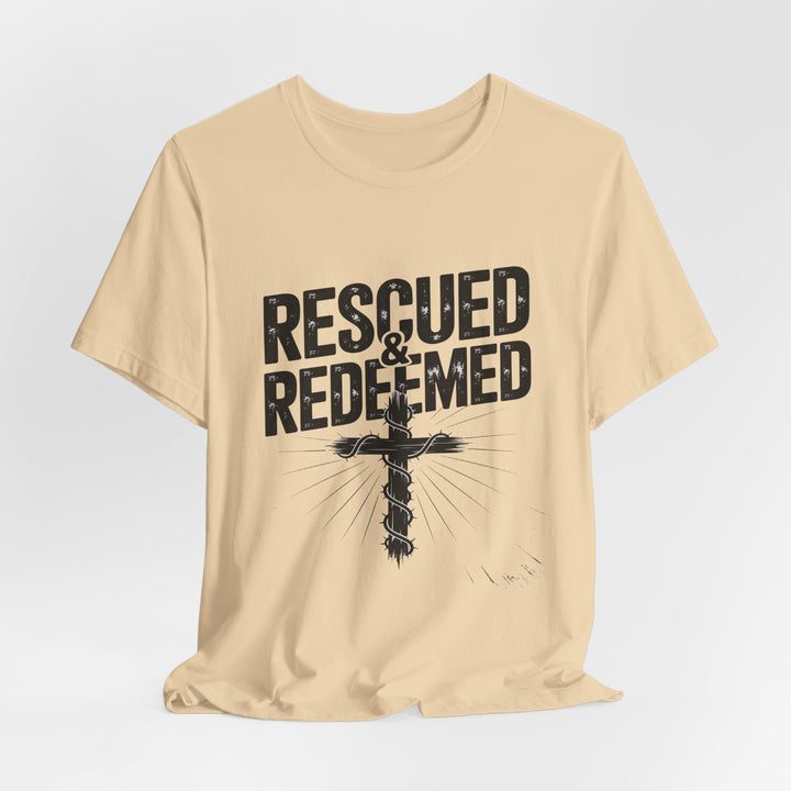 Faith-Inspired Unisex Jersey Tee - Rescued & Redeemed, Christian T-Shirt, Inspirational Apparel, Gift for Believers, Casual Wear