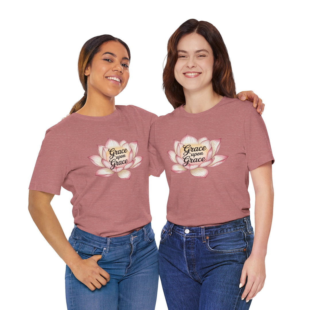Lotus Blossom Inspirational Tee, Grace Upon Grace T-shirt, Mindfulness Gift, Spiritual Apparel, Relaxed Fit Tee, Yoga Wear