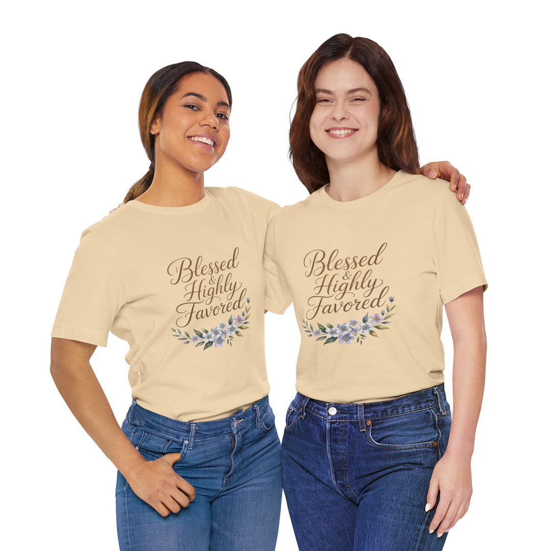 Floral Blessings Tee - Blessed Highly Favored, Inspirational T-Shirt, Gift for Her, Christian Apparel, Faith-Based Fashion