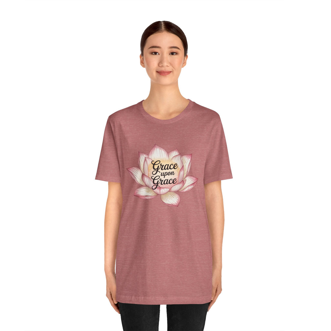 Lotus Blossom Inspirational Tee, Grace Upon Grace T-shirt, Mindfulness Gift, Spiritual Apparel, Relaxed Fit Tee, Yoga Wear
