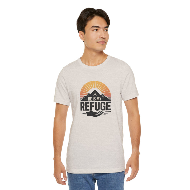 He Is My Refuge, Mountain Sunset Graphic Tee, Inspirational T-Shirt, Unisex Comfort Wear, Casual Outfit, Perfect Gift for Nature Lovers
