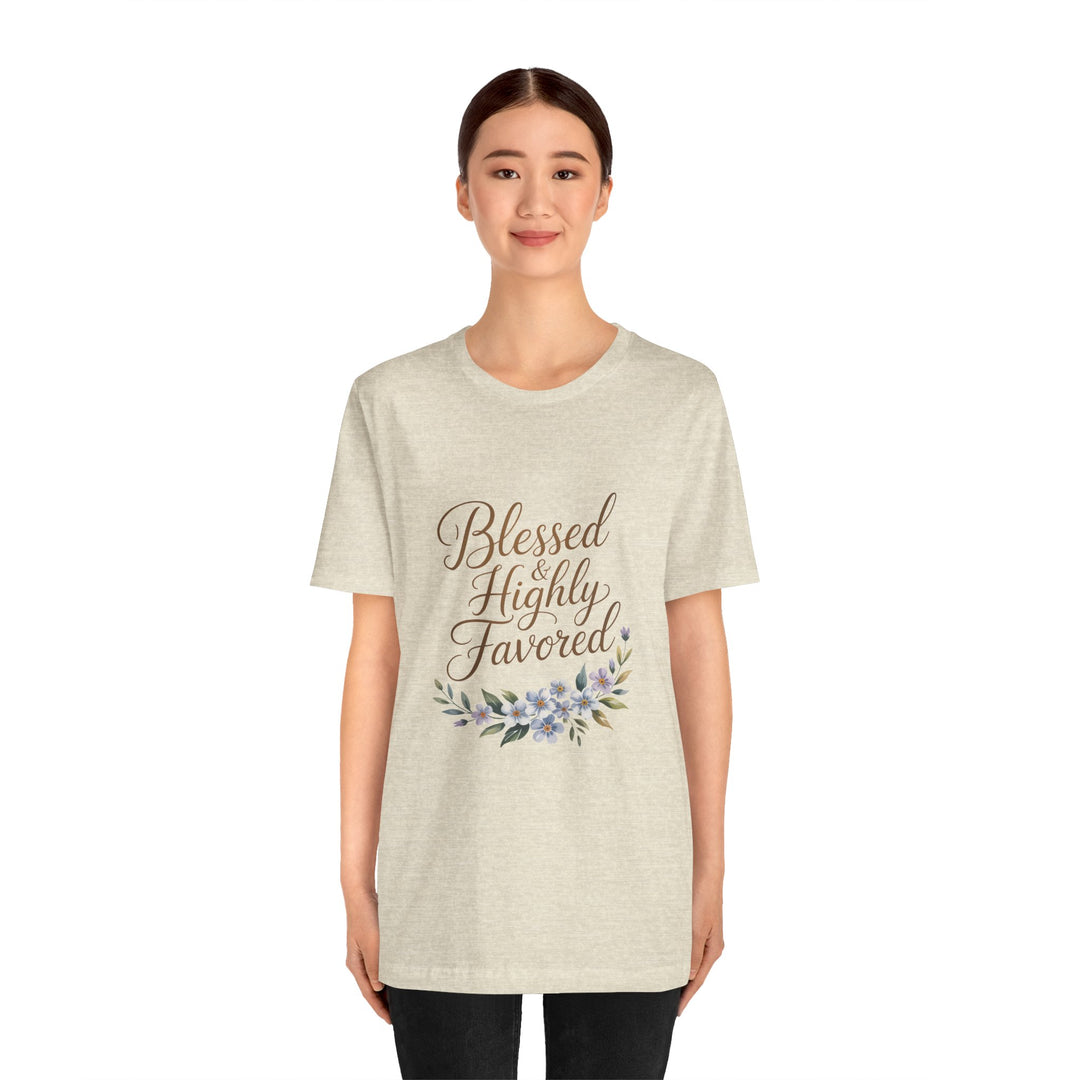 Floral Blessings Tee - Blessed Highly Favored, Inspirational T-Shirt, Gift for Her, Christian Apparel, Faith-Based Fashion